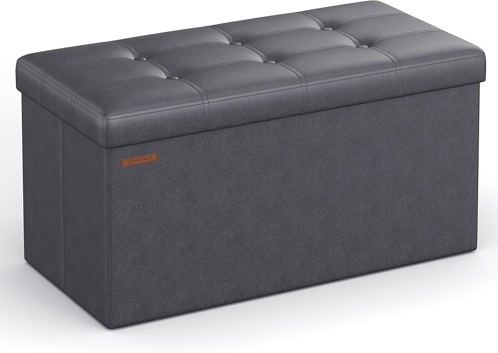 SONGMICS MAZIE Collection Storage Ottoman Bench 76 cm Slate Grey LSF040G20