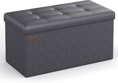 SONGMICS MAZIE Collection Storage Ottoman Bench 76 cm Slate Grey LSF040G20