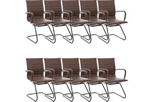 WAHSON OFFICE CHAIRS Wahson Office Guest Chairs No Wheels & Reception Chairs, Leather Waiting Room Chair Mid Back Conference Chair with Sled Base for Meeting/Lobby/Restroom, Brown (10 Pack)