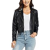Fahsyee Women's Faux Leather Jackets, Zip Up Motorcycle Short PU Moto Biker Outwear Fitted Slim Coat