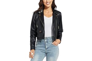 Fahsyee Women's Faux Leather Jackets, Zip Up Motorcycle Short PU Moto Biker Outwear Fitted Slim Coat