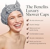 Kitsch Luxury Shower Cap for Women Reusable Waterproof Large Stripe view 2