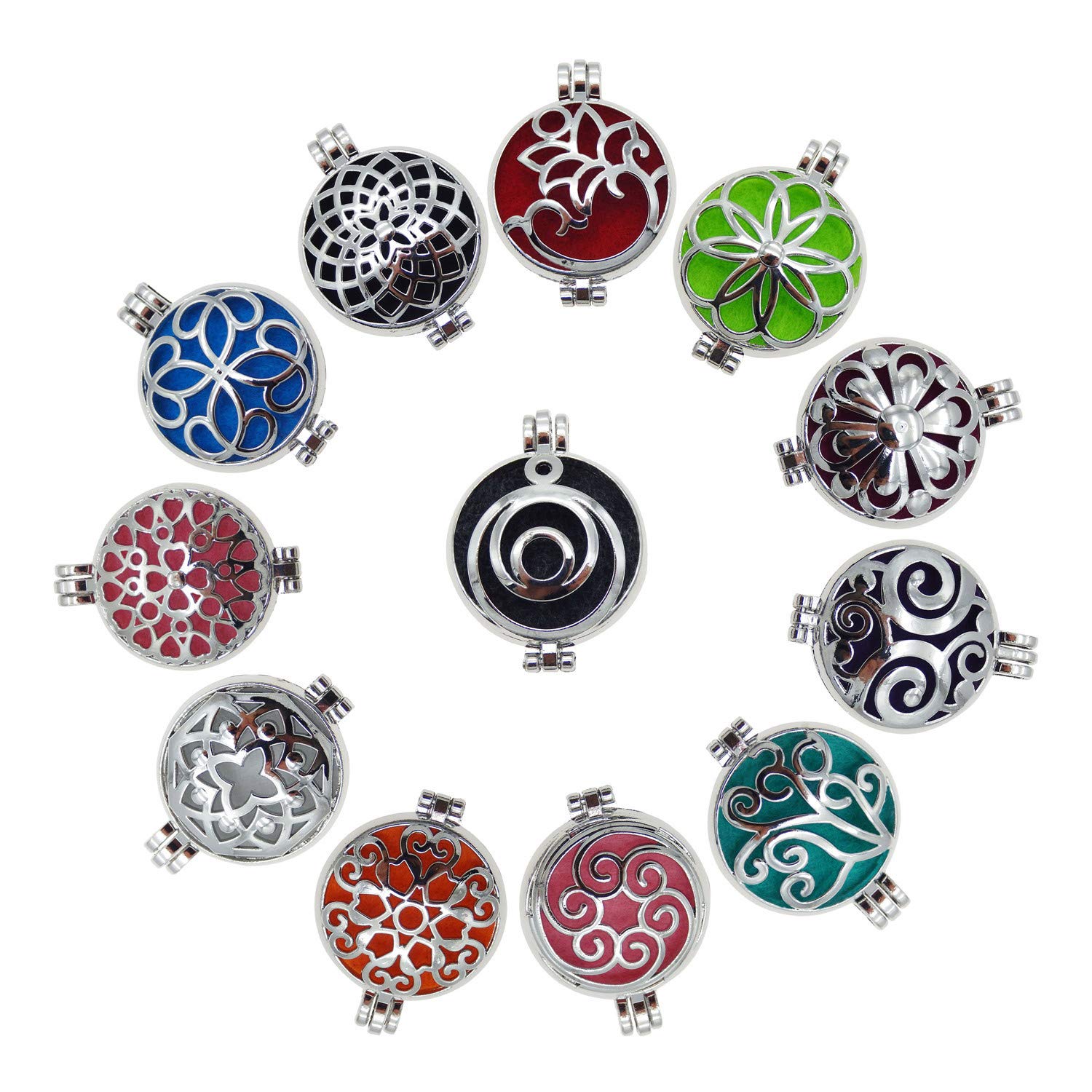 Photo 1 of 6 PCS Mixed Silver Round Aromatherapy Necklace Pendant Locket Essential Oil Diffuser Necklace Charms
