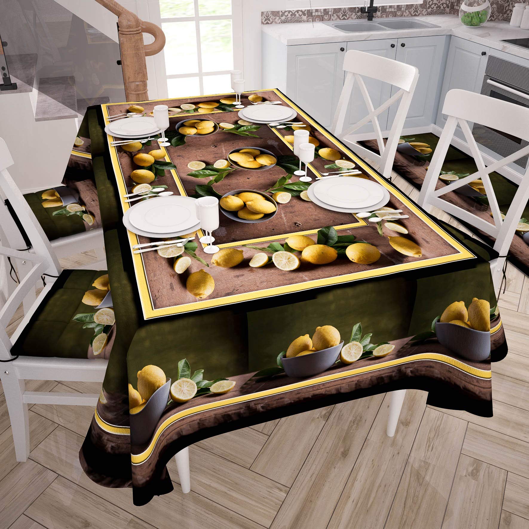 PETTI Artigiani Italiani Rectangular, Microfiber, Decorative Printed Table Cloth, 100% Made in Italy, Lemons, 140x360 cm