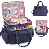 Large Double-Layer Knitting &amp; Crochet Bag with Tangle-Free Yarn Grommets | Puffy quilted 15" x 9.5" x 12" yarn storage organizer for knitting projects, crochet hooks,suppliers; crochet gift for women