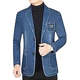 ebossy Men's Notched Lapel Button Down Business Slim Denim Blazer Jacket Sport Coat