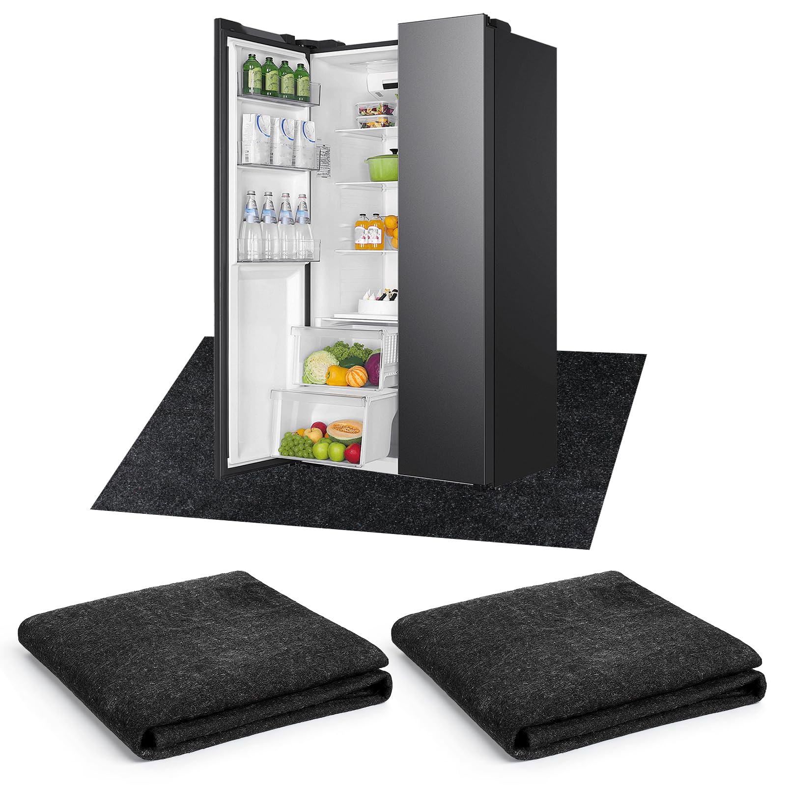 Photo 1 of 2 Pack Under Felt Refrigerators Mat - 35.4" x 35.4" Waterproof Floor Fridge Mats, Multifunctional Home Appliance Mat for Washing Machine Refrigerators Protect | Slip Backing,Black