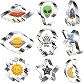 wonmon 9 PCS Space Cookie Cutters Set, Metal Outer Space Cookie Cutters Rocket, Astronaut, Moon, Star, Sun, Planet, Airship, 