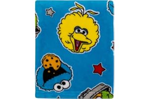NOJO Sesame Street Come and Play Blue, Green, Red and Yellow, Elmo, Big Bird, Cookie Monster, and Oscar The Grouch Toddler Blanket