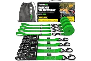 Rhino USA Ratchet Straps Heavy Duty Kit (4-Pack) - 1.6 Inch x 15 Feet (5,208lb Break Strength) - Ultimate Tie Down Straps wit