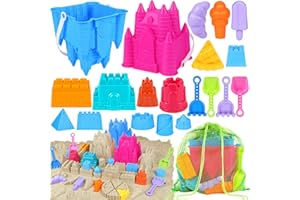 FUSPWEAO Beach Toys Sand Toys for Kids, Sand Castle Toys for Beach with 2 Castle Bucket and Mesh Bag, Sand Molds, Shovels and Rakes, Sandbox Toys for Toddlers, Travel Beach Toys for Kids 3-10
