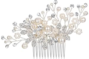 BriLove Women's Bohemian Boho Simulated Pearl Bridal Floral Handmade Hair Comb Ivory Color