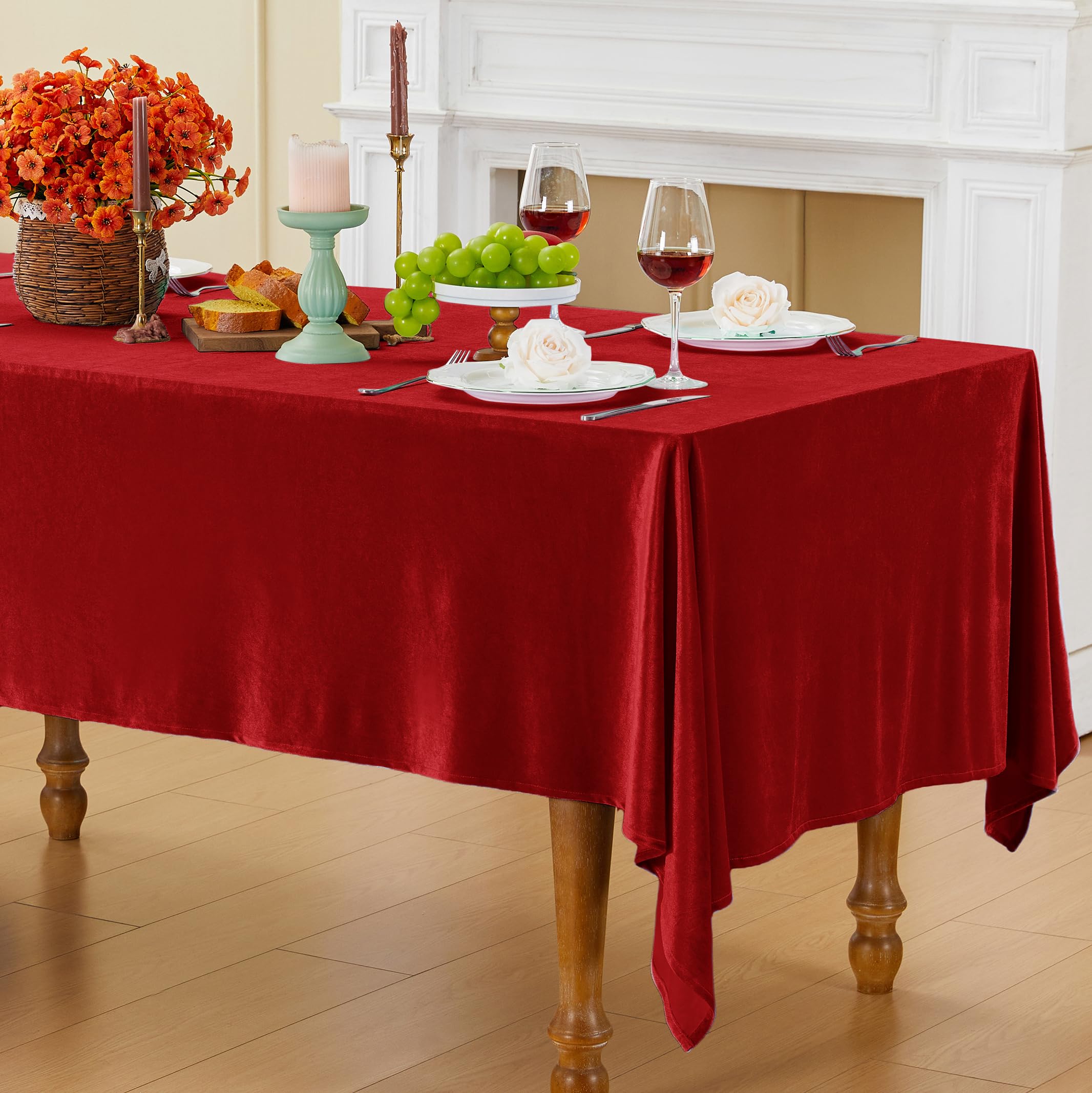Photo 1 of Cobedzy Red Velvet Tablecloth, 60 x 102 Inch Rectangle Table Cover, Red Velvet Table Cloth Smooth Luxury Tablecloth for Party Wedding Dining Banquet