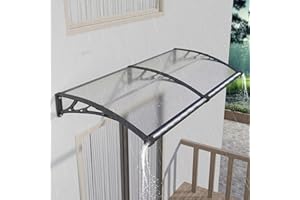 NEBAIKA 40 * 80" Window Door Awning Exterior with Large Drainage Gutter, UV/Rain/Snow Protection Polycarbonate Hollow Sheet Overhang Canopy, Outdoor Awnings for Door Entrance Patio/Porch/Deck Clear