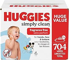 Huggies Simply Clean Unscented Baby Diaper Wipes, 11 Flip-Top Packs (704 Wipes Total), Packaging May Vary