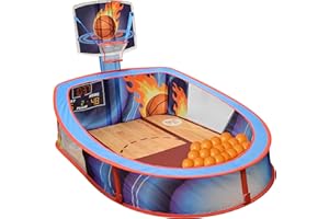 SUNNY DAYS ENTERTAINMENT Large Basketball Sport Pop Up Ball Tent with Basketball Hoop and 20 Soft Balls for Toddler Kids, Folds for Easy Storage