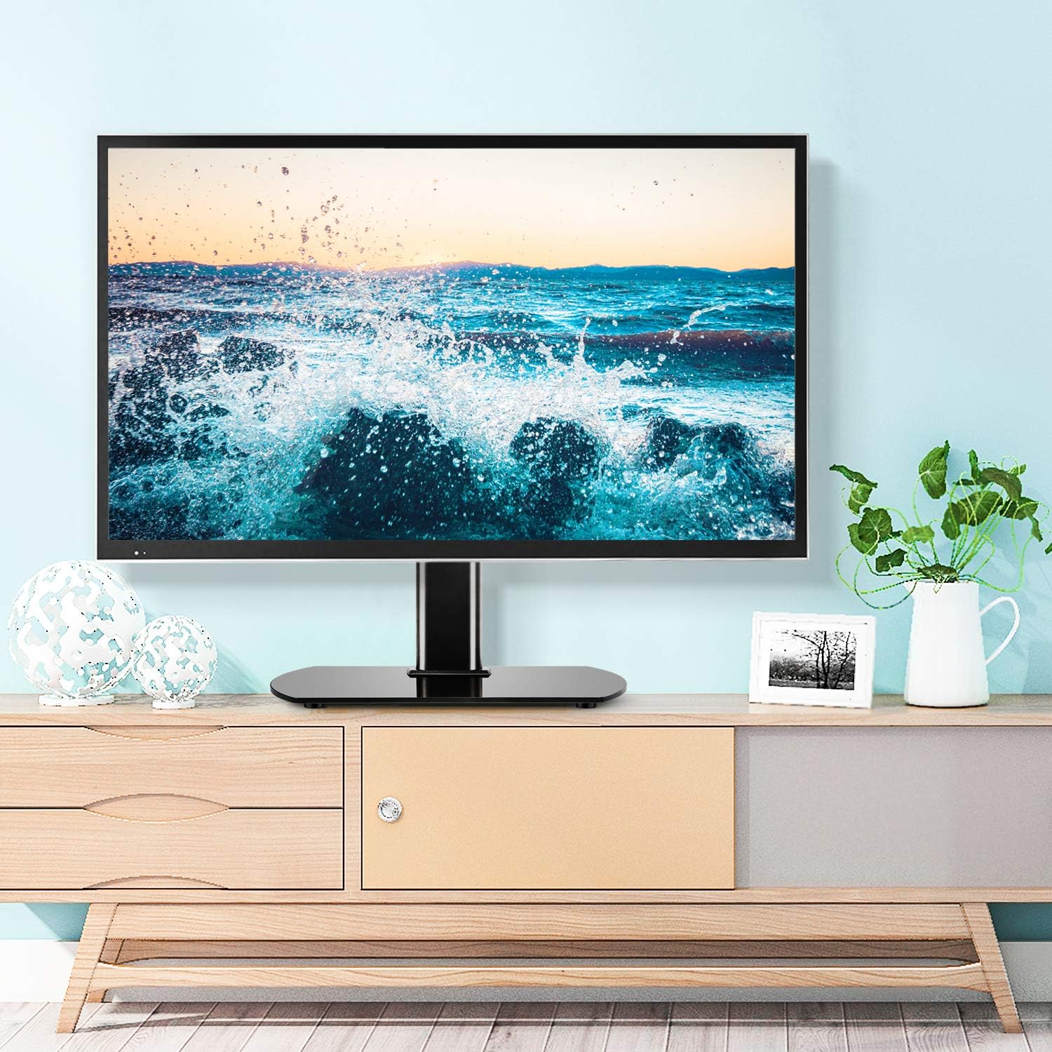 Universal TV Stand Base Table Top TV Stand Swivel Mount for Most 27-55 inch LCD LED TVs, Height Adjustable TV Mount Stand with Black Tempered Glass Base and Cable Management, VESA 400x400mm: Furniture & Decor