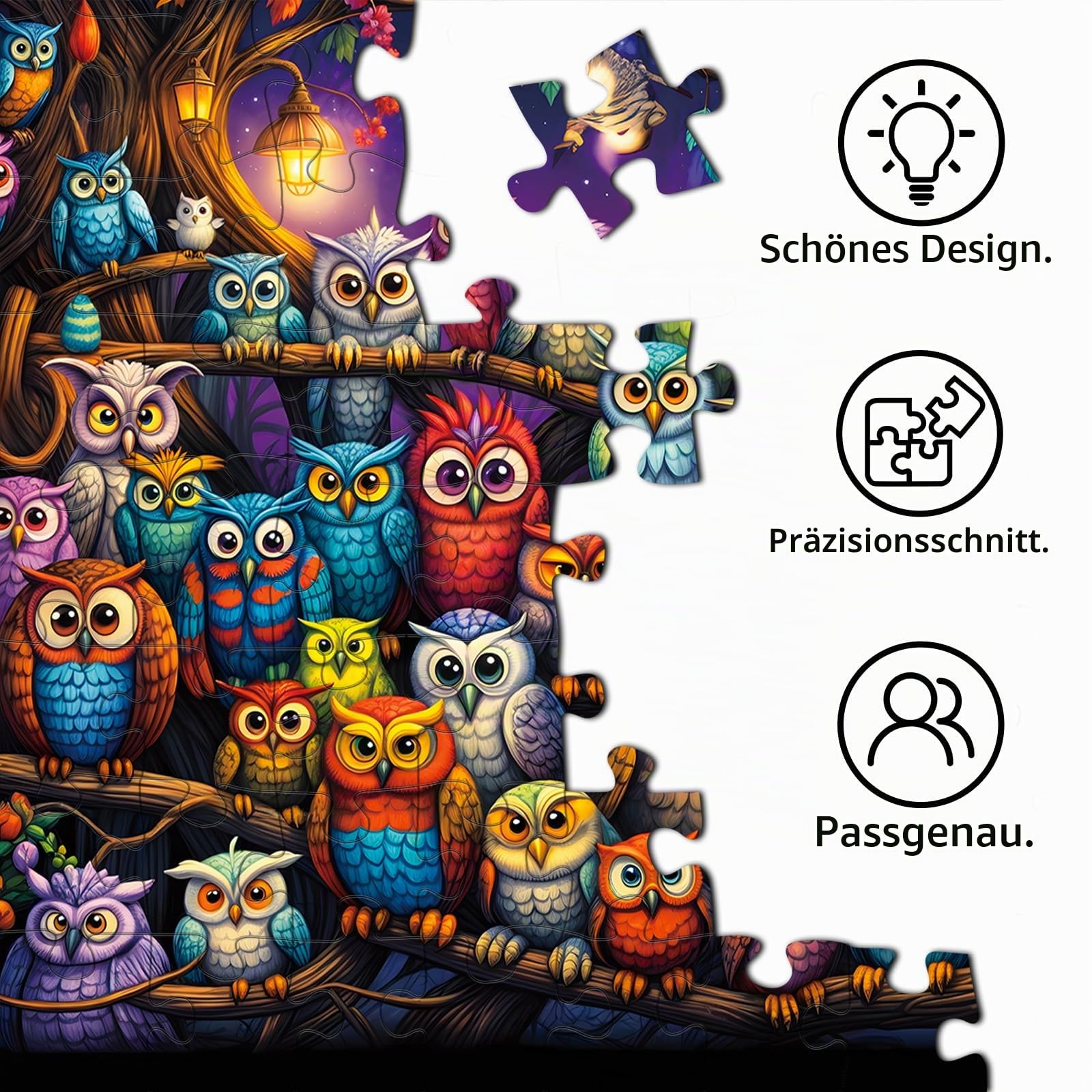 TangComplete Puzzle 1000 Teile für Erwachsene und Kinder, Impossible Game, Puzzles-Geschenk, Clevere Rätsel, Puzzles Farbenfrohes, Puzzle mit Magischer Eule-Motiv 6