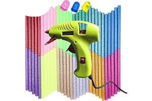 NEX&CO Kids Mini Hot Glue Gun with 60 Pack Colored Glue Sticks - Melting Adhesive Glue Gun Kit for Small Arts Craft Projects with Finger Protectors - Safety Low Temp On Off Switch LED Indicator Green