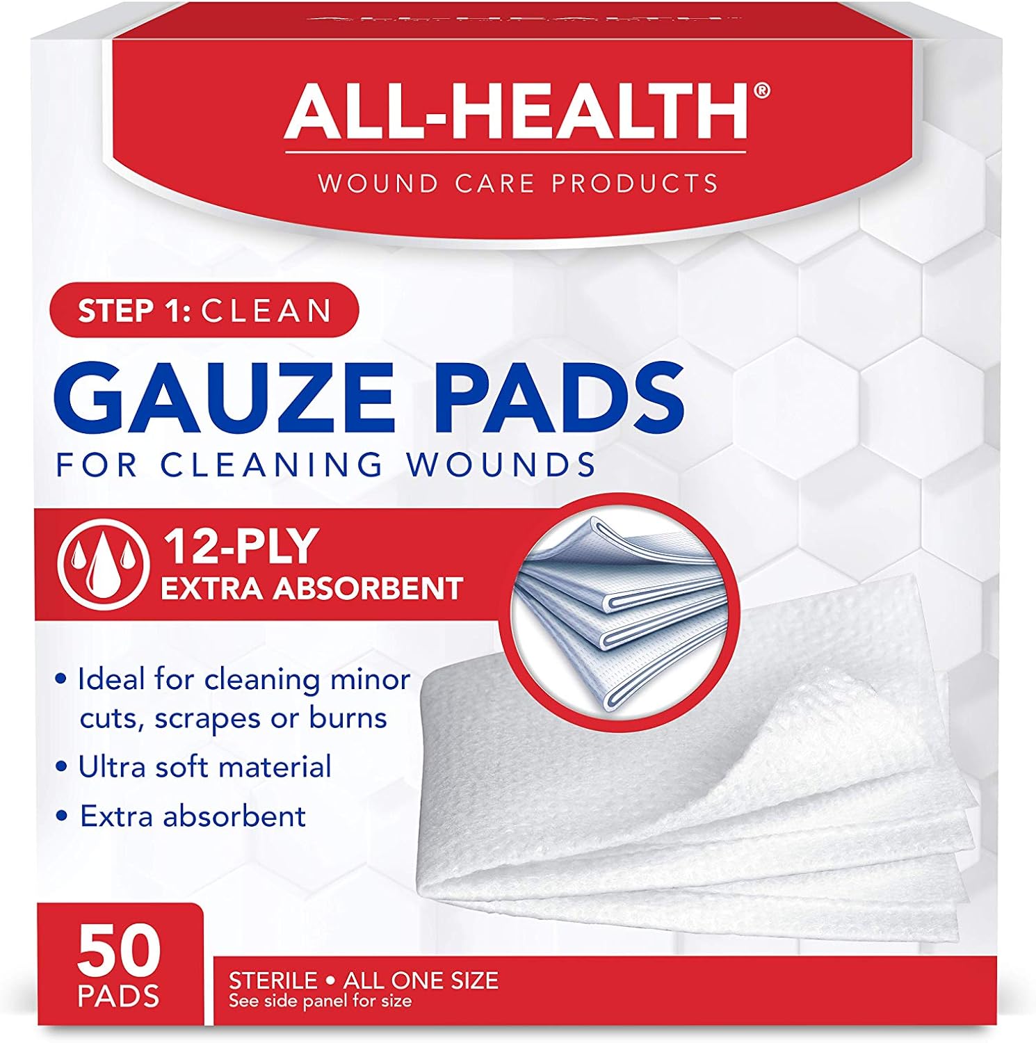 All Health Gauze Pads, 50 Pads, 3 X 3 | for Cleaning or Covering Wounds as Wound Dressing, Helps Prevent Infection: Health & Personal Care