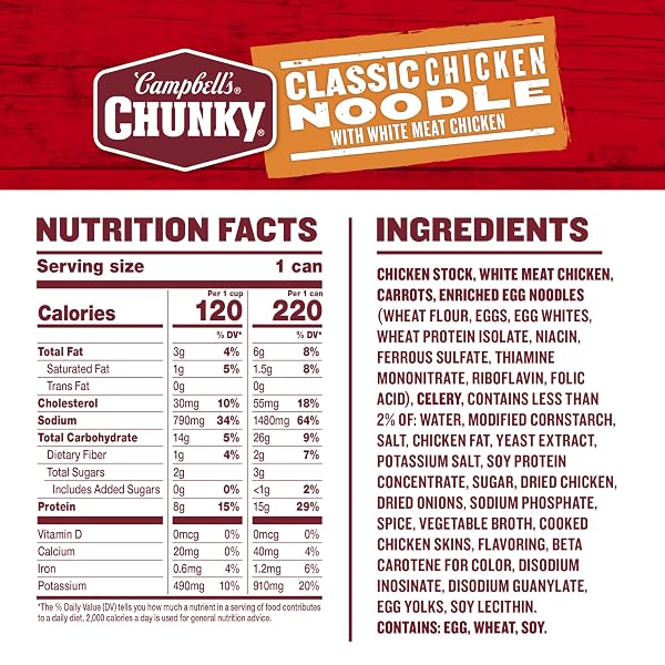 CAMPBELL’S CHUNKY SOUP, CLASSIC CHICKEN NOODLE SOUP, 16.1 OZ CAN (CASE OF 8)