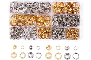 ZXMISSU 200 Sets Metal Grommets Eyelets 1/2" 1/4" 2/5" 3/16" With Washers and Storage Box, Tool Kit for Fabric Belt Clothes Leather DIY Craft (Gold & Silver)