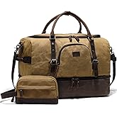 Nerlion Weekender Bag with Shoe Compartment Large Overnight Bag for Men Canvas Genuine Leather Carry on Luggage Bag Travel Duffel Bag(Brown)