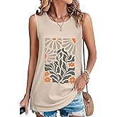 JILUVIN Tank Top for Women Sleeveless Summer Crewneck Casual Graphic Loose Fit Tunic Top