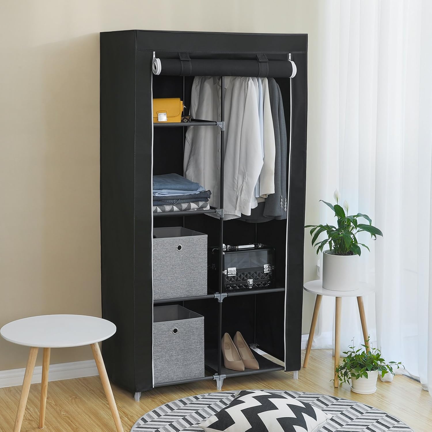 Hogar y cocina SONGMICS Armario Plegable para Ropa Ropero de Metal y