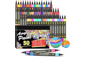 Amamao 100 Colors Acrylic Paint Markers Pens Set,50 Pack Dual Tip Acrylic Paint Markers with Brush Tip and Fine Tip for Rock Painting Fabric Plastic Wood Canvas Stone Glass Paper DIY Craft Supplies