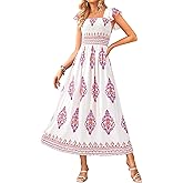 BTFBM Summer Dresses for Women 2026 Floral Smocked Boho Sleeveless Square Neck A Line Casual Beach Maxi Dress Pockets