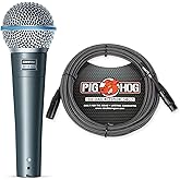 Shure Beta 58A Supercardioid Vocal Microphone & Pig Hog Black & White Woven Mic Cable, 20ft XLR - Bundle