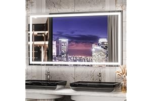 TETOTE 55 x 30 Bathroom Mirror with Lights LED Mirror for Vanity,Dimmable,Anti Fog Wall Mounted(Horizontal/Vertical), Tempered Glass