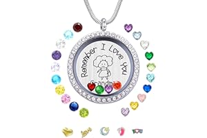MIXSO 30mm Stainless Steel Living Memory Floating Locket Necklace Pendant with Charms and 24 Birthstones, Best Gifts for Women