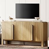 WAMPAT Modern TV Stand for TVs Up to 75 inches,63" W Farmhouse Entertainment Center with Adjustable Shelf and 4 Doors,Media Console Table TV Cabinet for Living Room,Light Walnut
