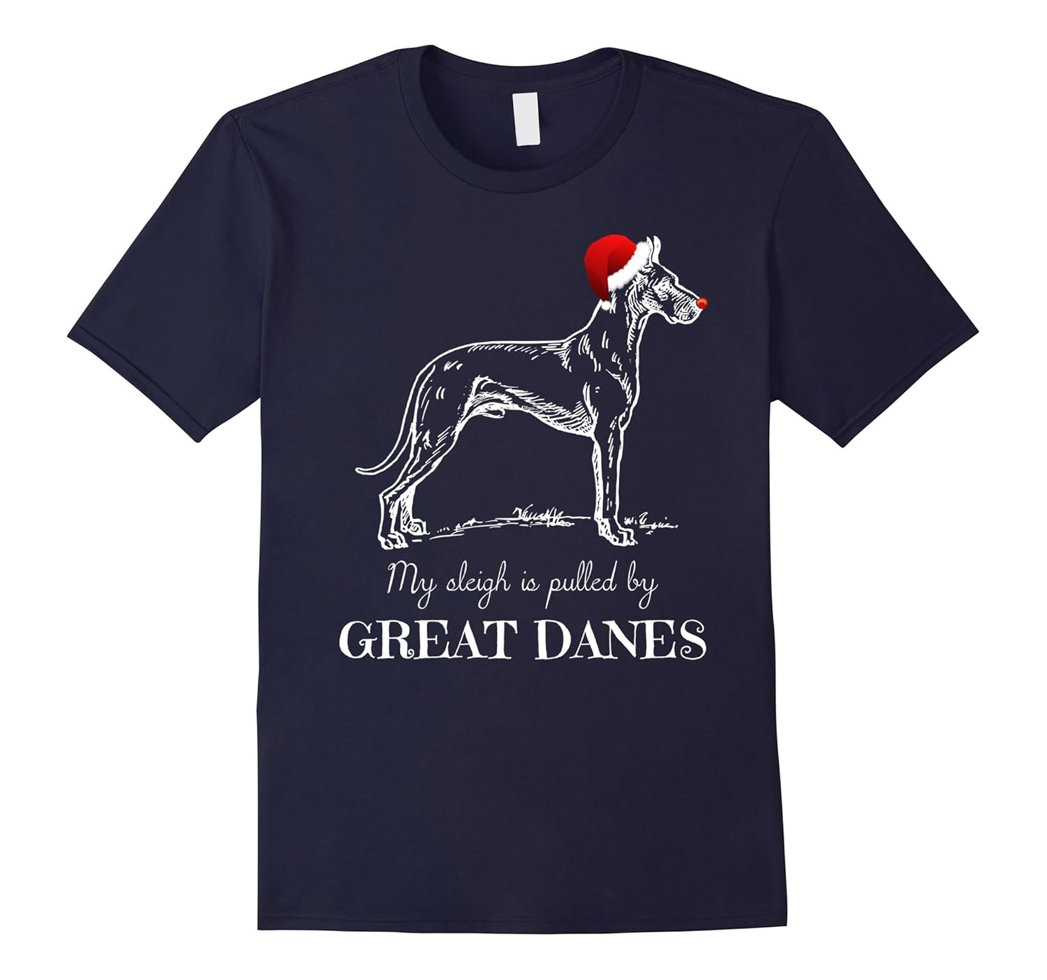 Funny Christmas Dog Shirt My Sleigh is Pulled by Great Danes-Rose