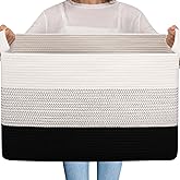 OIAHOMY Extra Large Blanket Basket, 95L Cotton Rope Woven Laundry Basket, Toy Bin for Baby Room, Container for Blanket Storage in Living Room, 24''×17''×14'', Gradient Black
