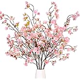Sunm Boutique Faux Cherry Blossom Branches, Artificial Cherry Blossom Stems Cherry Blossom Flowers Vase Arrangements for Wedding Home Party Kitchen Decor, Light Pink, Set of 3