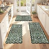 Yamaziot Boho Anti Fatigue Kitchen Rug Set of 3 Scalloped Non-Slip, Green | Waterproof, Stain Resistant, Floral Anti Fatigue Mats for Kitchen Floor, Laundry, Desk, 17.3"x29"+17.3"x35"+17.3"x47"