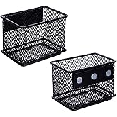 dedoot 2 Pack Magnetic Pen Holder, 3.45x2.3x2.6 Inch Magnetic Basket Locker Organizer Metal Mesh Pencil Memo Holder for Whiteboard, Fridge, Desk, Offices