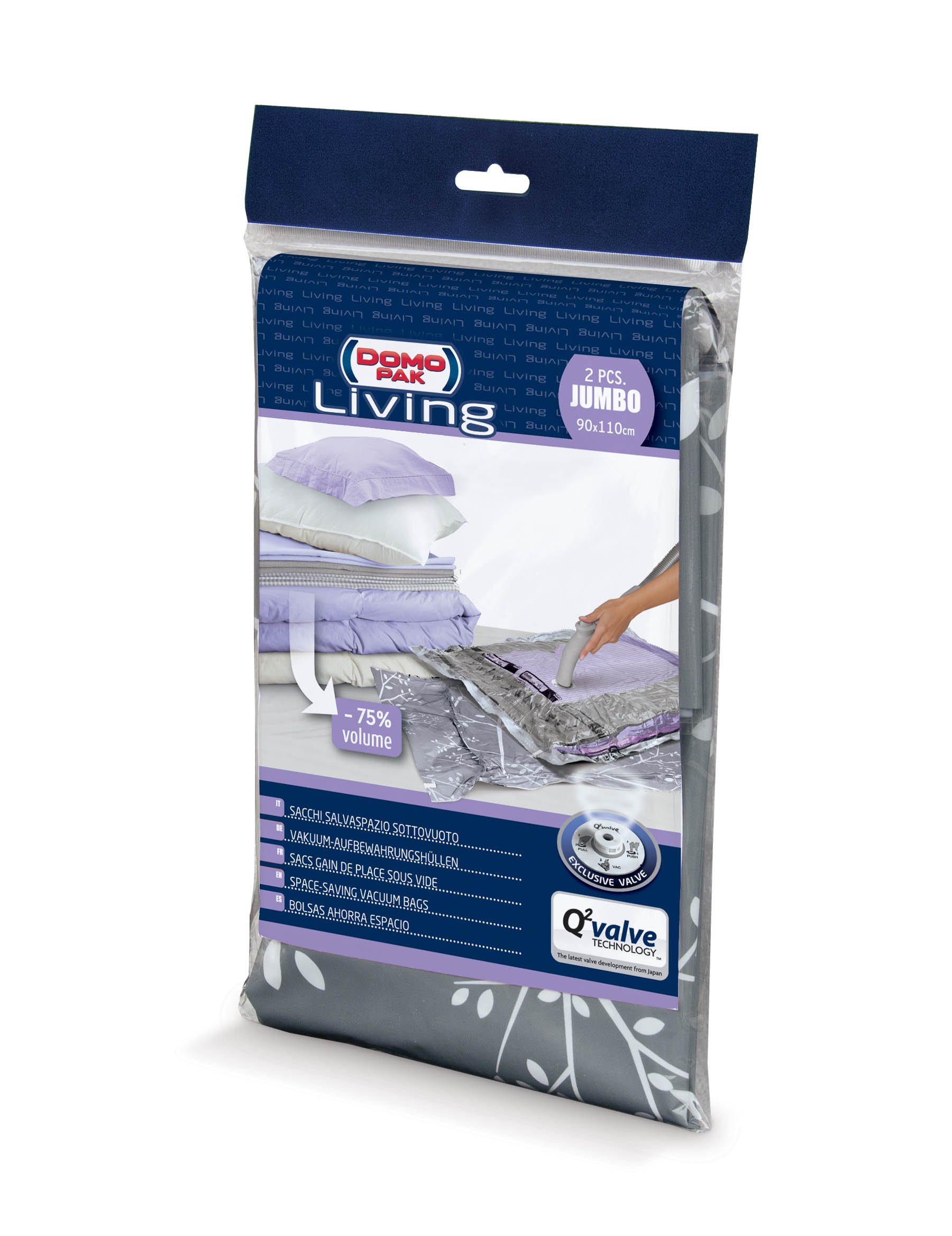 Domopak Living S2 Jumbo Vacuum Bag 2PZ Vacuum, Plastic, Grey