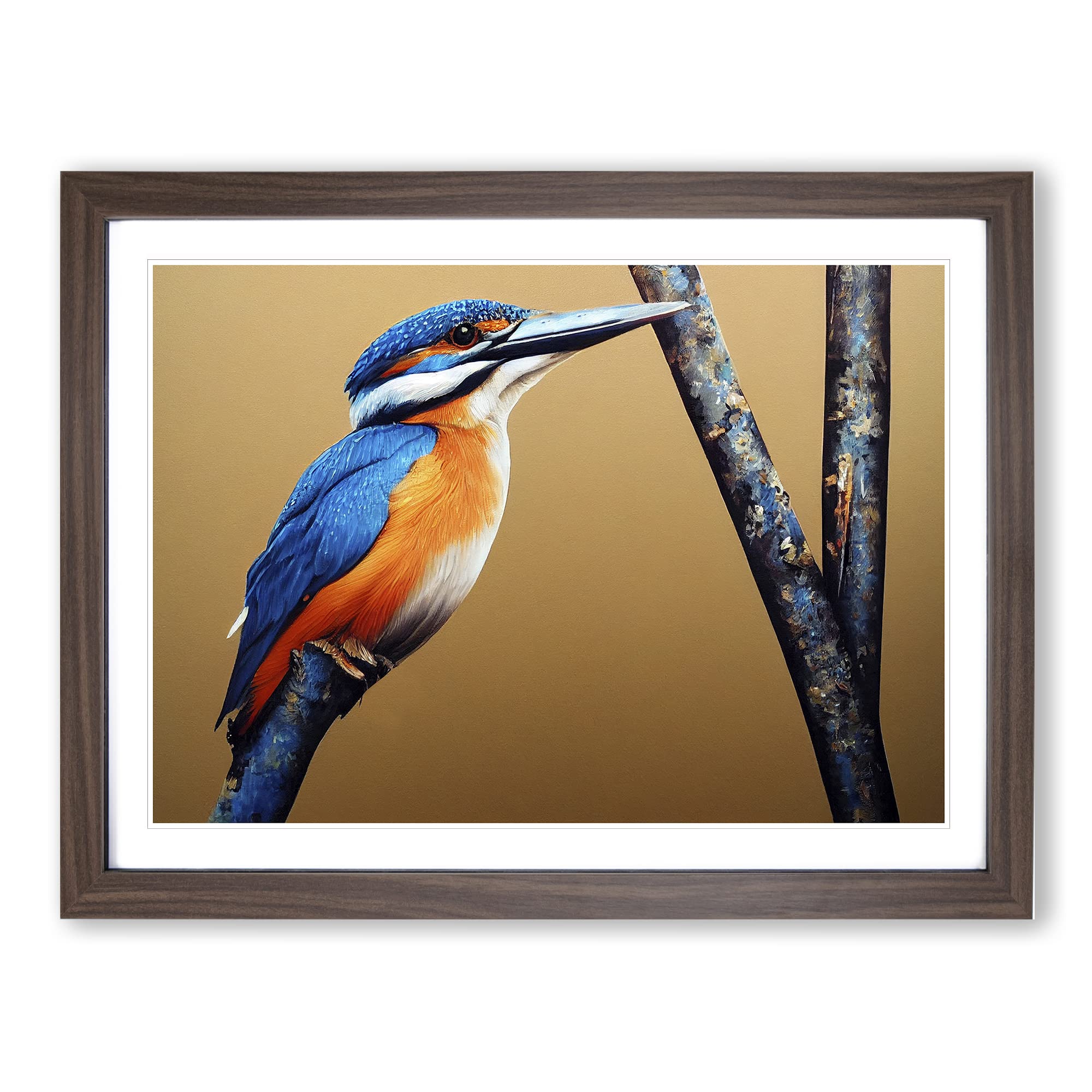 Bewitching Kingfisher Bird Framed Print | A4 Walnut Framed Wall Art | Ready to Hang | Modern Nature Picture | Living Room Bedroom Lounge Office