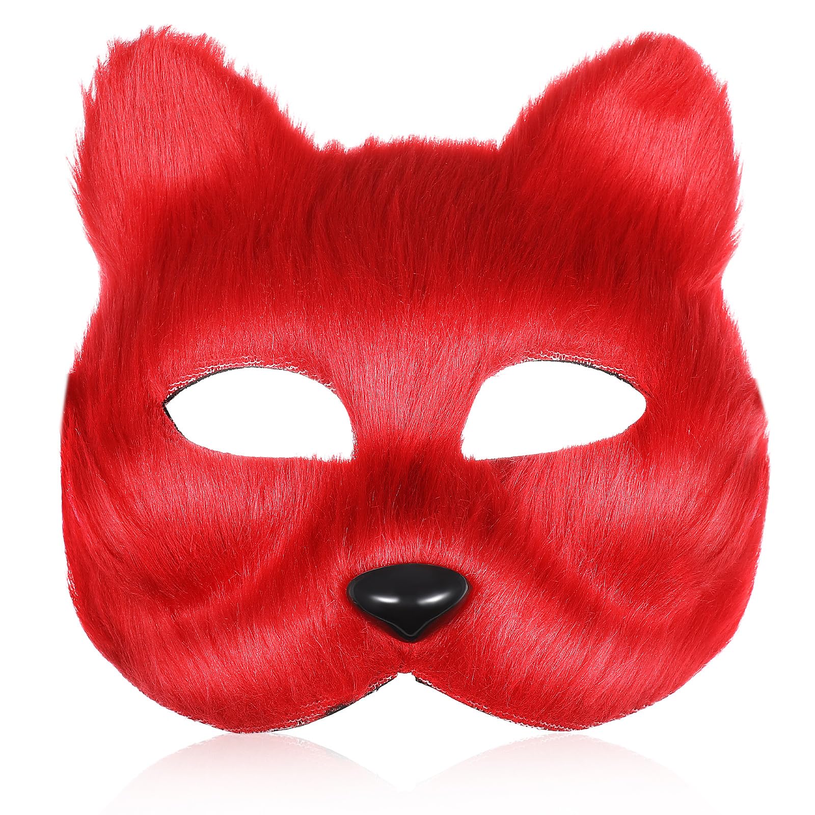 Amosfun Masquerade Fox Masks Furry Cat Mask Faux Fox Wolf s Plush Japanese Kabuki Carnival Masquerade Cosplay Costume Props Red