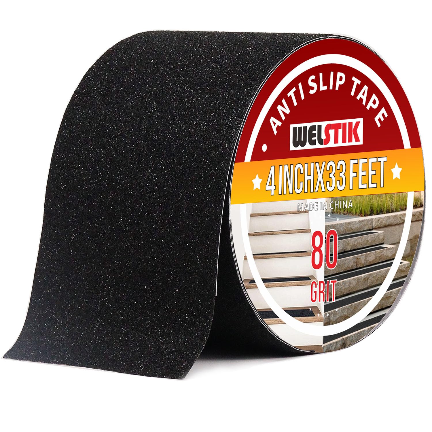 WELSTIK Heavy Duty Anti Slip Tape,Grip Tape,Friction,for Staircase Step Treads,Indoor,Outdoor Black,100mmx10m