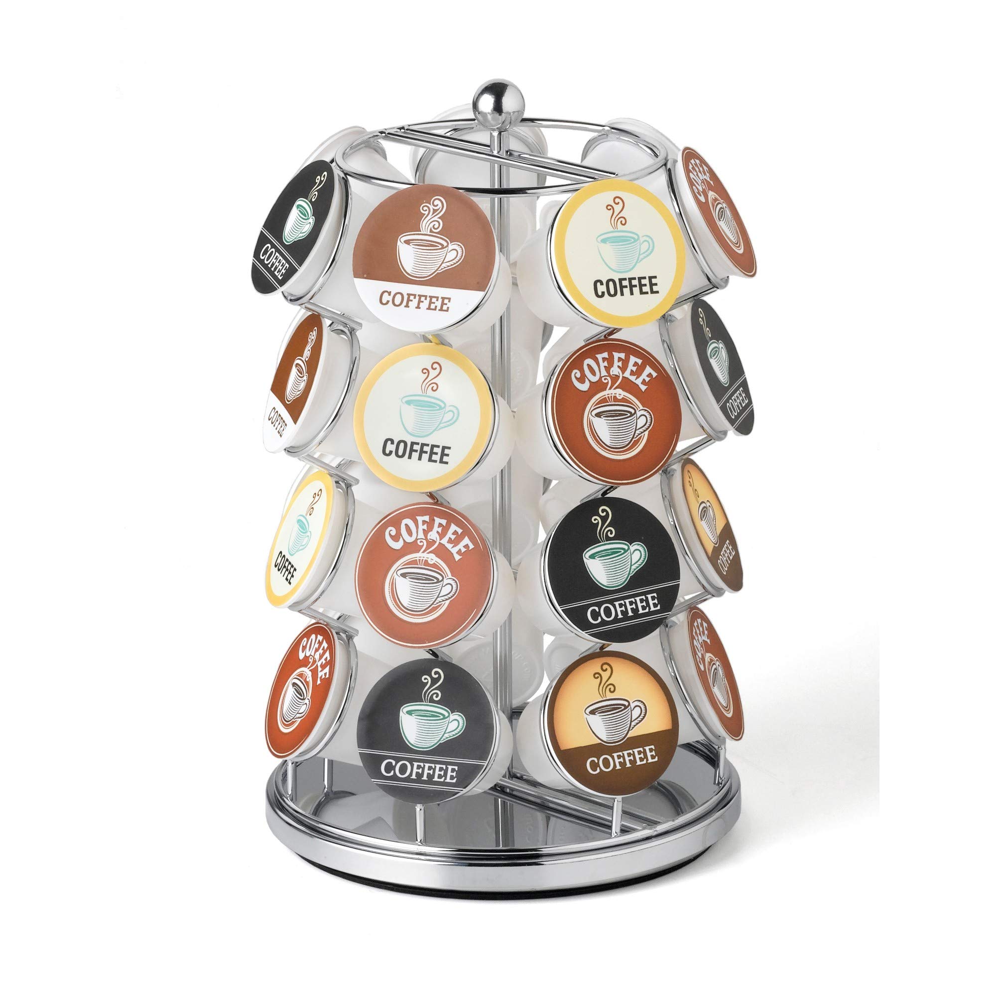 Nifty K Cup Holder – Compatible with K-Cups, Coffee Pod Carousel | 28 K Cup Holder, Spins 360-Degrees, Lazy Susan Platform, Modern Chrome Design, Home or Office Kitchen Counter Organizer