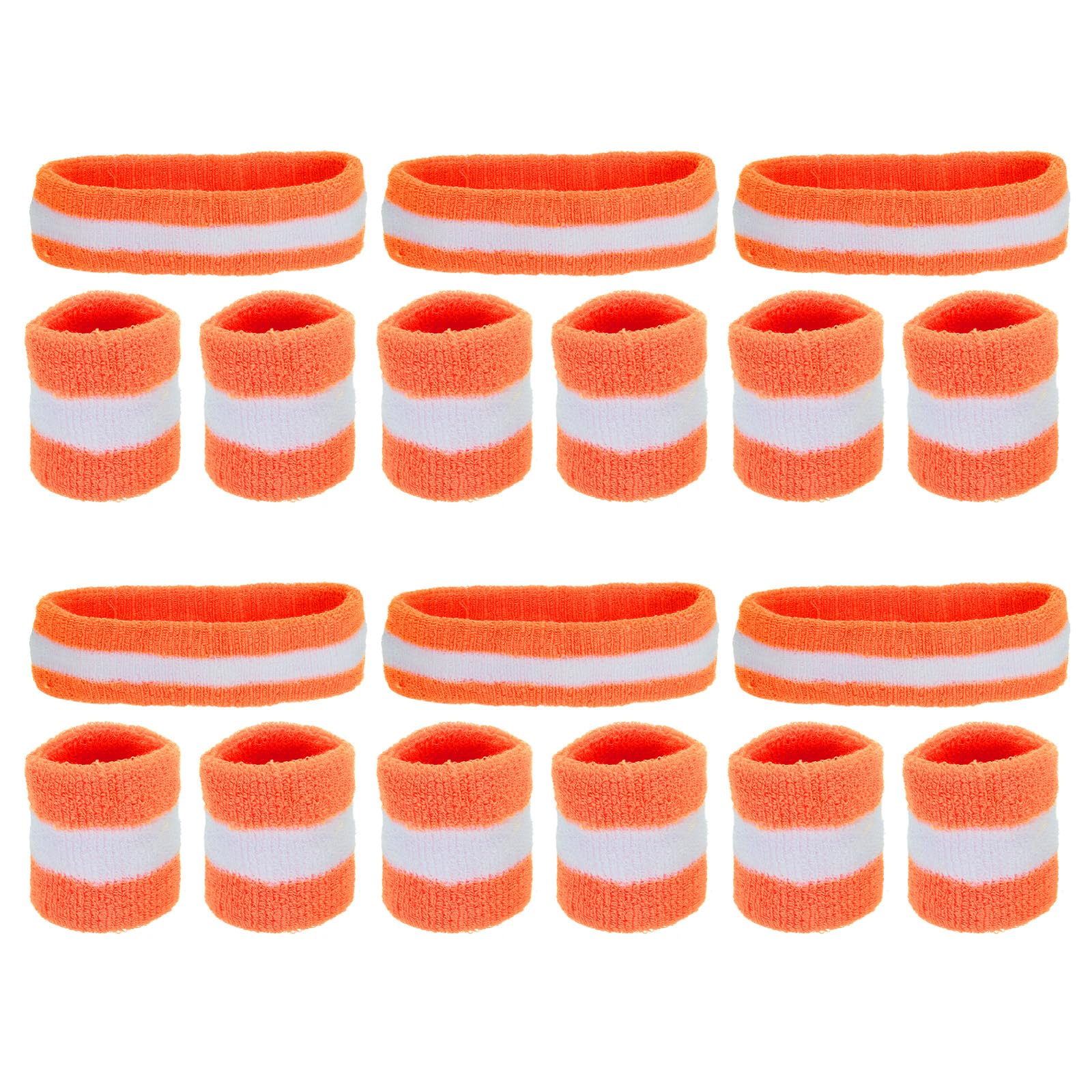 PATIKIL Sweatbands Headband Wristband, 6 Set/18Pcs Sweatband Terry Cloth for Sports Basketball Tennis Athletic Gym Working Out, Orange, White