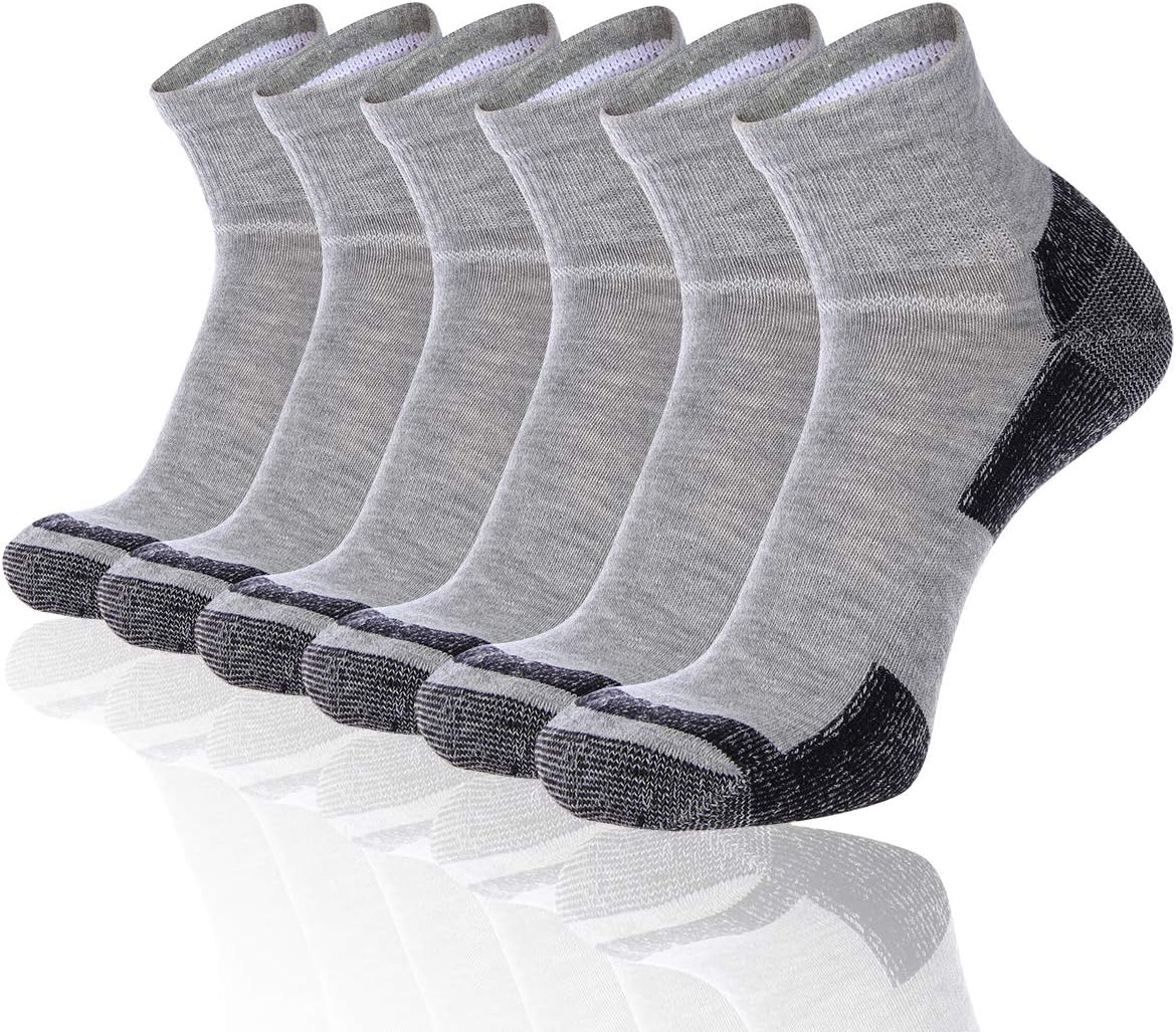 FLYRUNMen's Athletic Ankle Quarter Socks Men Comfort Cushion Moisture Wicking Work Sock 6 Pack