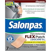 Salonpas Pain Relieving Flex Patch Lidocaine 4%, 7 Count (Pack of 1) | Maximum OTC Strength Lidocaine 4%, Apply for Up To 8 Hours, Temporary Relief of Pain, Patch Contours To Your Body