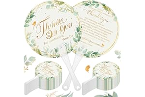 Neptniopllab Wedding Fans, Plastic Fan with Handle,Thank You Celebrating with Us for Wedding Nuptials Guests Bridal Shower Party Favor Ceremony Decor (Green Leaf-100pcs)