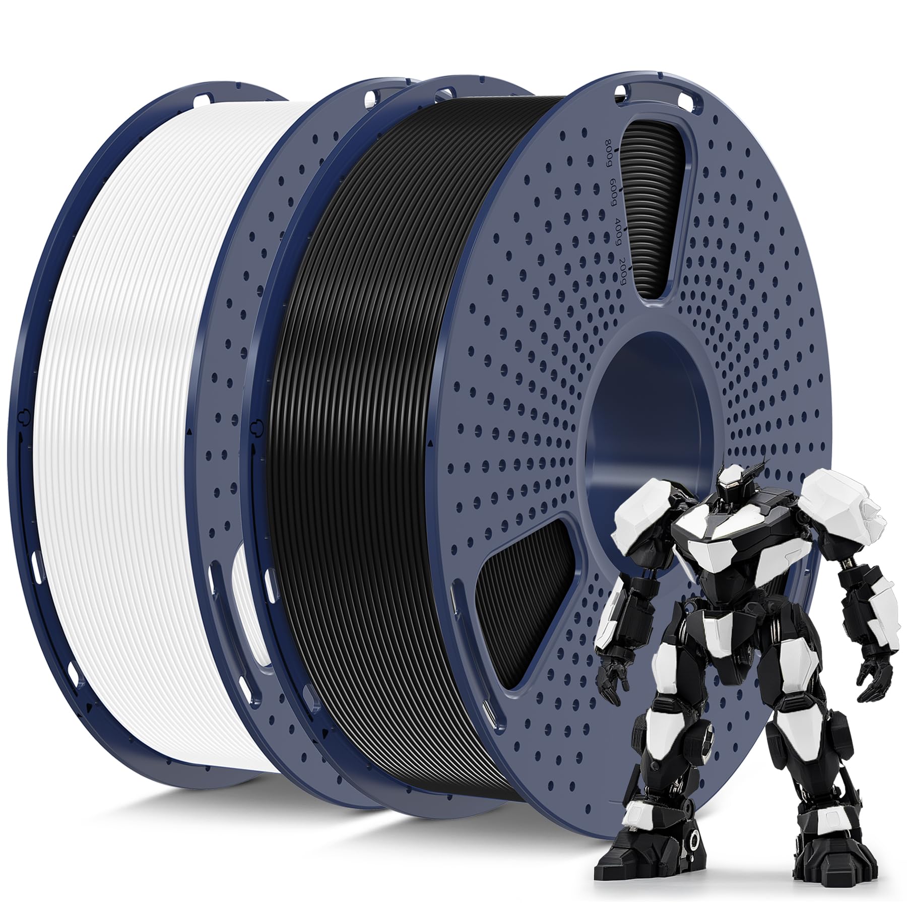 Photo 1 of SUNLU PETG Filament 1.75mm Bundle, Less Stringing and Good Layer Adhesion 3D Printer Filament, Individually Vacuum Packed, 2kg in Total, 1kg per Spool, PETG 2 Pack, Black+White